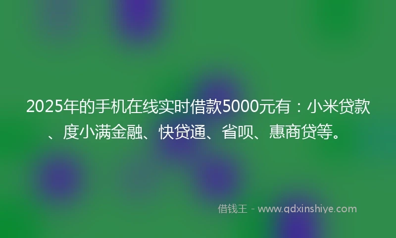 2025年的手机在线实时借款5000元有：小米贷款、度小满金融、快贷通、省呗、惠商贷等。