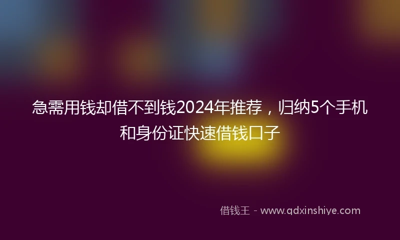 急需用钱却借不到钱2024年推荐，归纳5个手机和身份证快速借钱口子