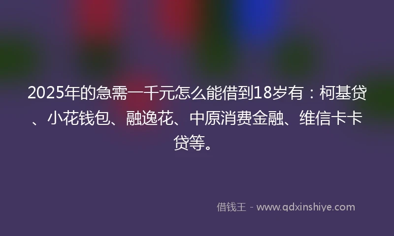 2025年的急需一千元怎么能借到18岁有：柯基贷、小花钱包、融逸花、中原消费金融、维信卡卡贷等。