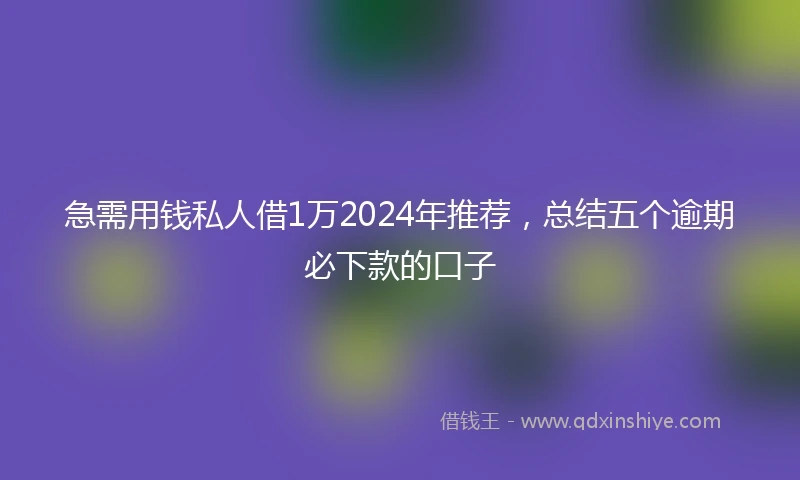 急需用钱私人借1万2024年推荐，总结五个逾期必下款的口子