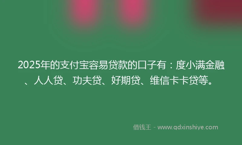 2025年的支付宝容易贷款的口子有：度小满金融、人人贷、功夫贷、好期贷、维信卡卡贷等。