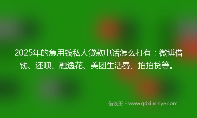 2025年的急用钱私人贷款电话怎么打有：微博借钱、还呗、融逸花、美团生活费、拍拍贷等。