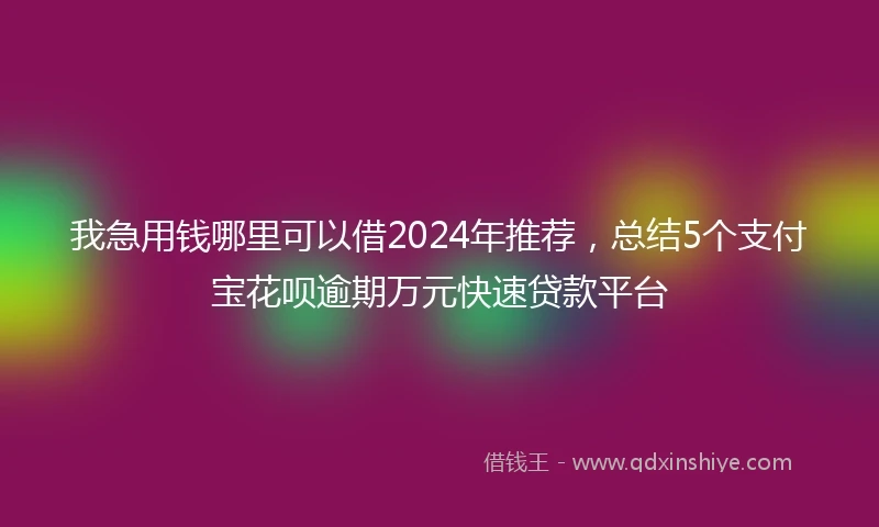 我急用钱哪里可以借2024年推荐，总结5个支付宝花呗逾期万元快速贷款平台
