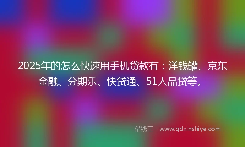 2025年的怎么快速用手机贷款有：洋钱罐、京东金融、分期乐、快贷通、51人品贷等。
