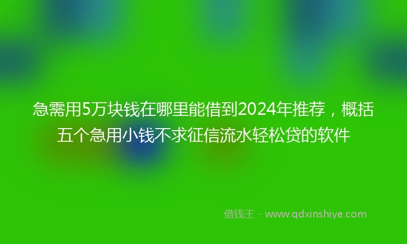 急需用5万块钱在哪里能借到2024年推荐，概括五个急用小钱不求征信流水轻松贷的软件