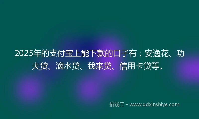 2025年的支付宝上能下款的口子有：安逸花、功夫贷、滴水贷、我来贷、信用卡贷等。