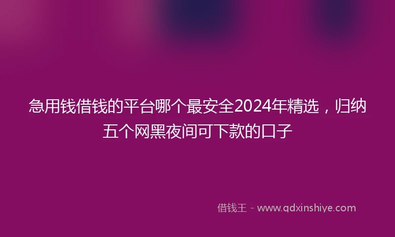 急用钱借钱的平台哪个最安全2024年精选，归纳五个网黑夜间可下款的口子