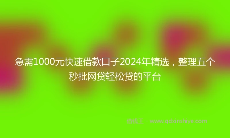 急需1000元快速借款口子2024年精选，整理五个秒批网贷轻松贷的平台