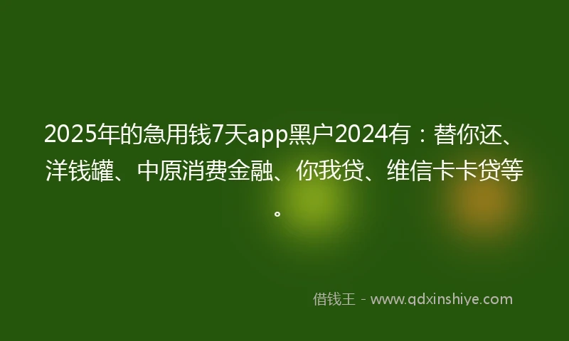 2025年的急用钱7天app黑户2024有：替你还、洋钱罐、中原消费金融、你我贷、维信卡卡贷等。