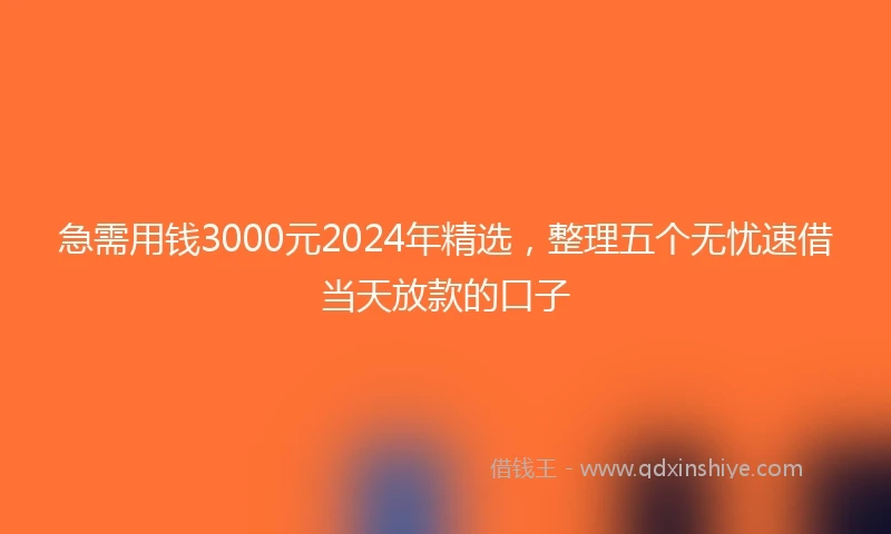 急需用钱3000元2024年精选，整理五个无忧速借当天放款的口子