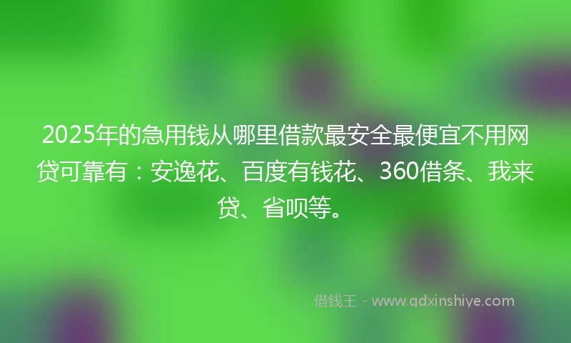 2025年的急用钱从哪里借款最安全最便宜不用网贷可靠有：安逸花、百度有钱花、360借条、我来贷、省呗等。