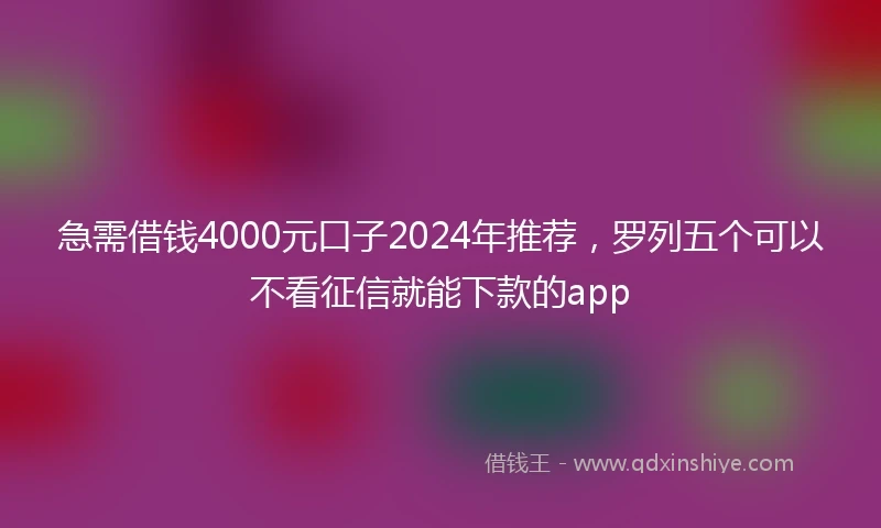 急需借钱4000元口子2024年推荐，罗列五个可以不看征信就能下款的app