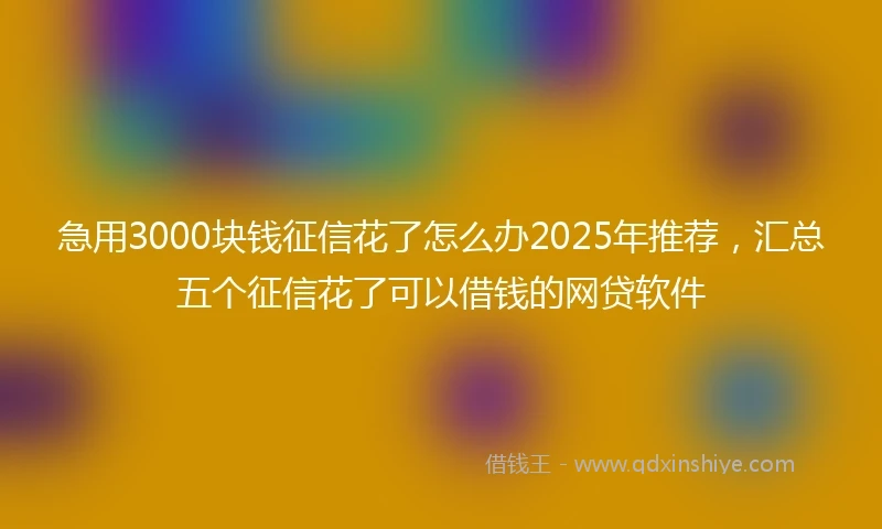 急用3000块钱征信花了怎么办2025年推荐，汇总五个征信花了可以借钱的网贷软件