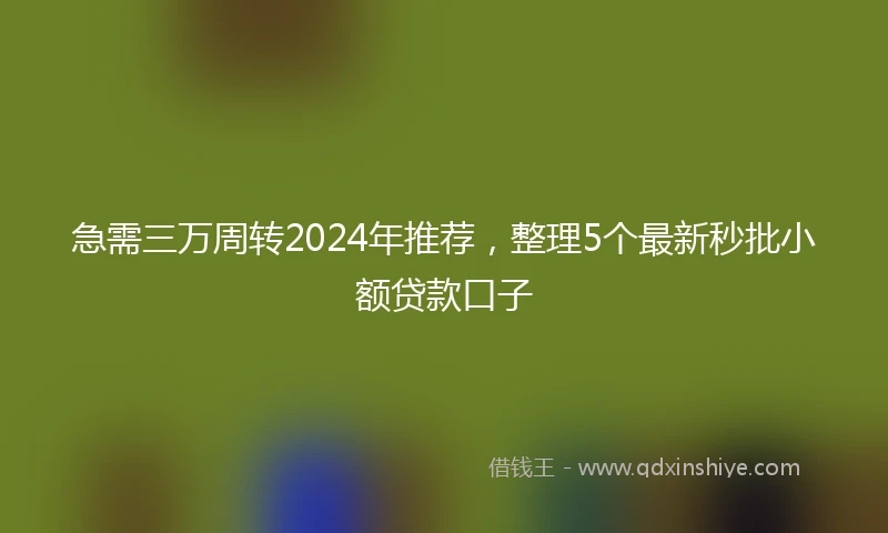 急需三万周转2024年推荐，整理5个最新秒批小额贷款口子