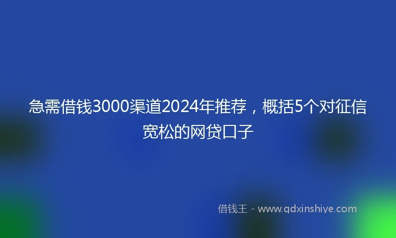 急需借钱3000渠道2024年推荐，概括5个对征信宽松的网贷口子