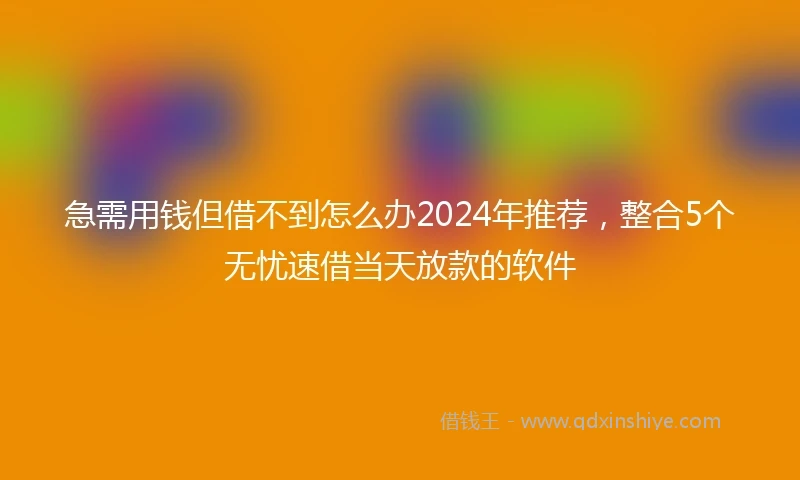 急需用钱但借不到怎么办2024年推荐，整合5个无忧速借当天放款的软件