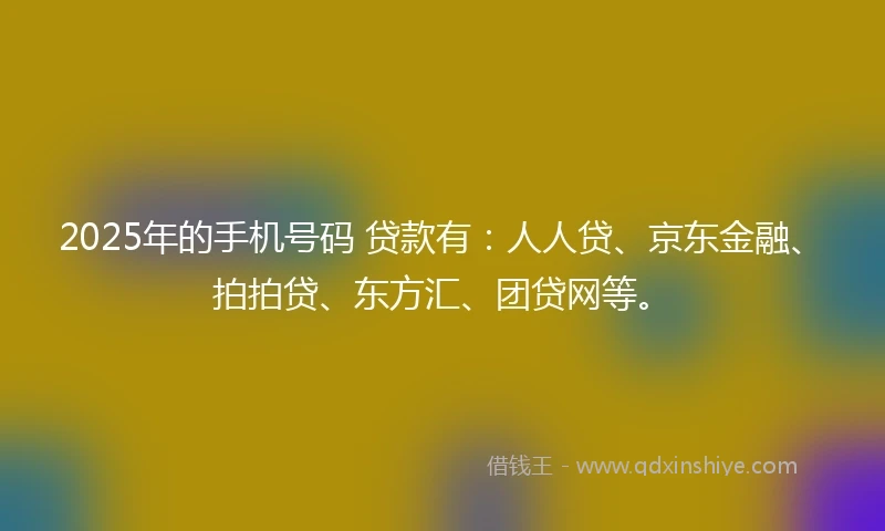 2025年的手机号码 贷款有：人人贷、京东金融、拍拍贷、东方汇、团贷网等。