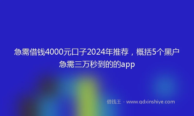 急需借钱4000元口子2024年推荐，概括5个黑户急需三万秒到的的app