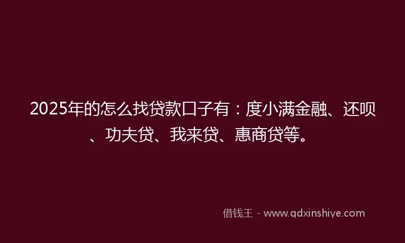 2025年的怎么找贷款口子有：度小满金融、还呗、功夫贷、我来贷、惠商贷等。