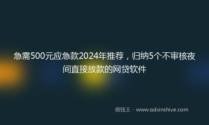 急需500元应急款2024年推荐，归纳5个不审核夜间直接放款的网贷软件