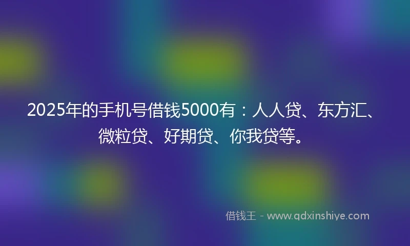 2025年的手机号借钱5000有：人人贷、东方汇、微粒贷、好期贷、你我贷等。