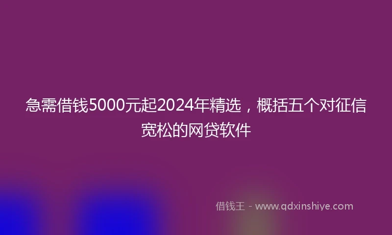 急需借钱5000元起2024年精选，概括五个对征信宽松的网贷软件