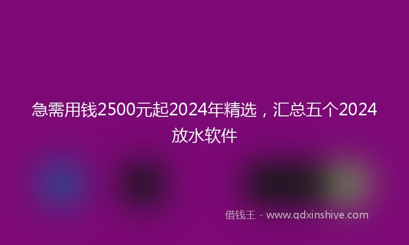 急需用钱2500元起2024年精选，汇总五个2024放水软件