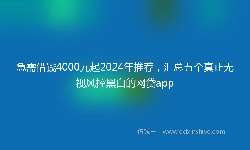 急需借钱4000元起2024年推荐，汇总五个真正无视风控黑白的网贷app