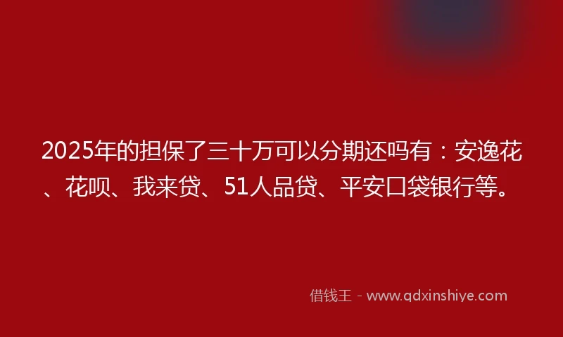 2025年的担保了三十万可以分期还吗有：安逸花、花呗、我来贷、51人品贷、平安口袋银行等。