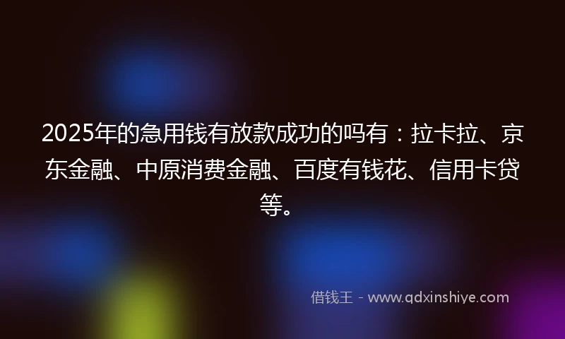2025年的急用钱有放款成功的吗有：拉卡拉、京东金融、中原消费金融、百度有钱花、信用卡贷等。
