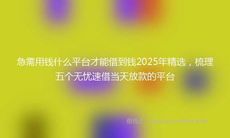 急需用钱什么平台才能借到钱2025年精选，梳理五个无忧速借当天放款的平台
