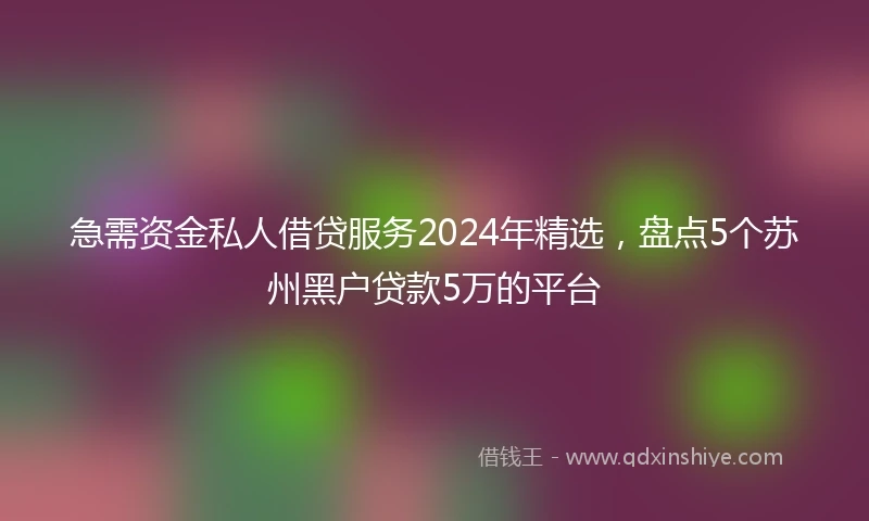 急需资金私人借贷服务2024年精选，盘点5个苏州黑户贷款5万的平台