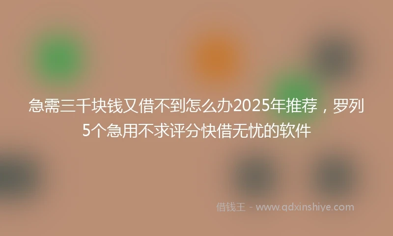 急需三千块钱又借不到怎么办2025年推荐，罗列5个急用不求评分快借无忧的软件