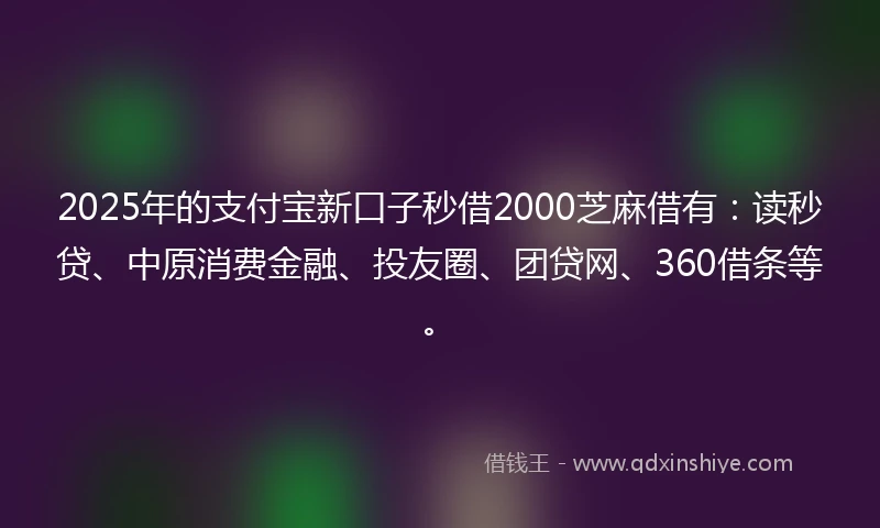 2025年的支付宝新口子秒借2000芝麻借有：读秒贷、中原消费金融、投友圈、团贷网、360借条等。
