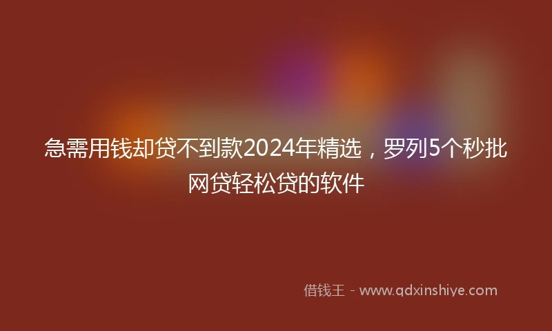 急需用钱却贷不到款2024年精选，罗列5个秒批网贷轻松贷的软件
