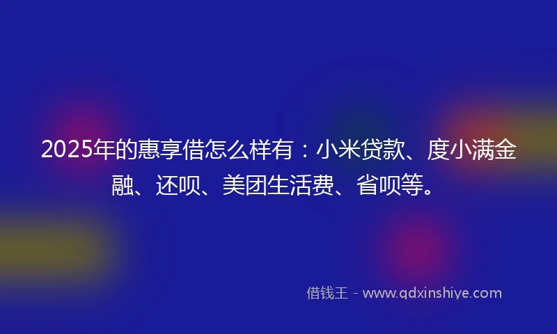 2025年的惠享借怎么样有：小米贷款、度小满金融、还呗、美团生活费、省呗等。