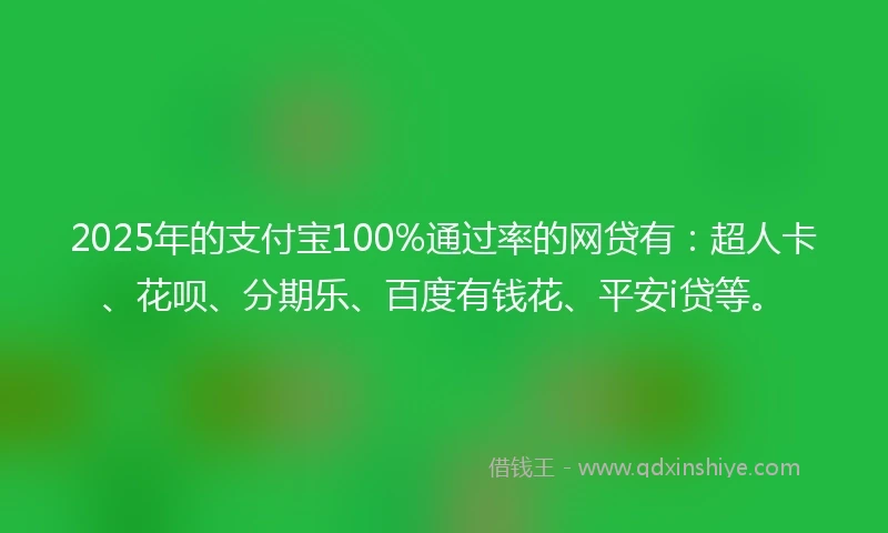 2025年的支付宝100%通过率的网贷有：超人卡、花呗、分期乐、百度有钱花、平安i贷等。