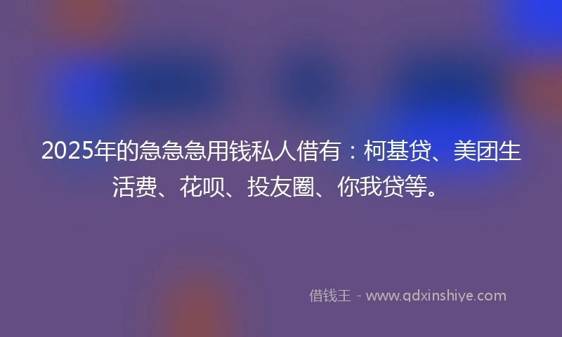 2025年的急急急用钱私人借有：柯基贷、美团生活费、花呗、投友圈、你我贷等。