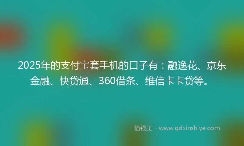 2025年的支付宝套手机的口子有:融逸花、京东金融、快贷通、360借条、维信卡卡贷等。