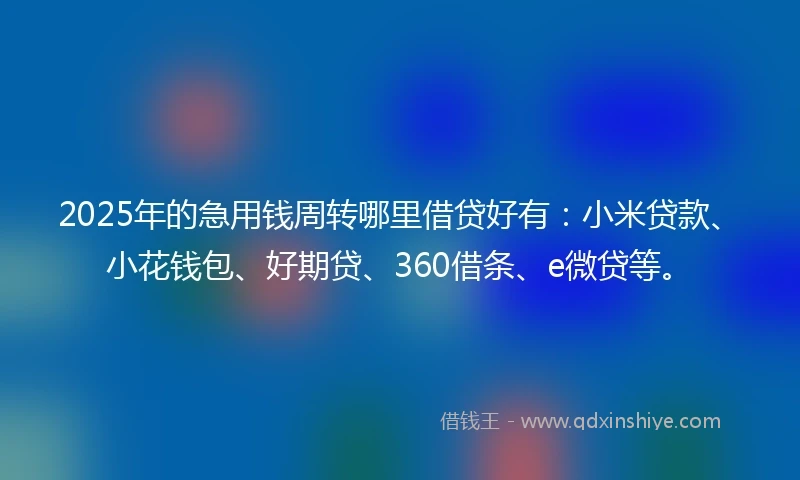 2025年的急用钱周转哪里借贷好有：小米贷款、小花钱包、好期贷、360借条、e微贷等。