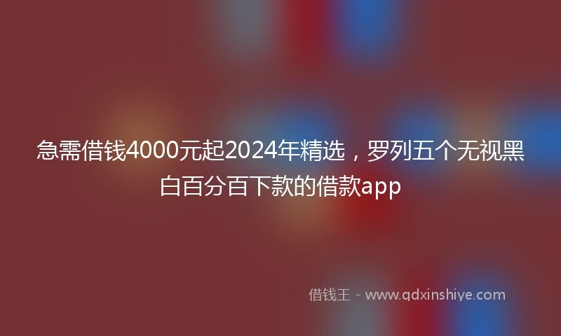 急需借钱4000元起2024年精选，罗列五个无视黑白百分百下款的借款app