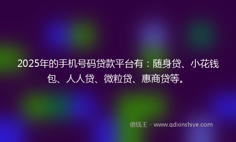 2025年的手机号码贷款平台有：随身贷、小花钱包、人人贷、微粒贷、惠商贷等。
