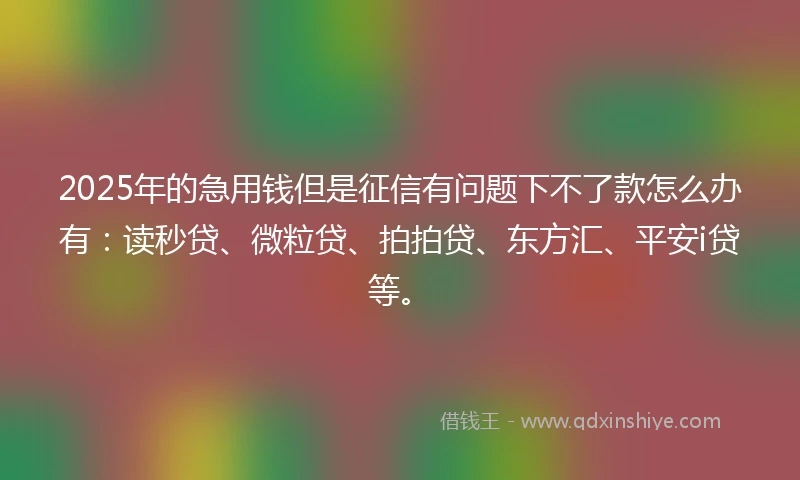 2025年的急用钱但是征信有问题下不了款怎么办有：读秒贷、微粒贷、拍拍贷、东方汇、平安i贷等。
