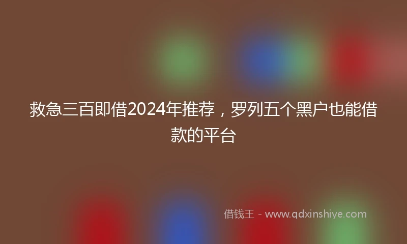 救急三百即借2024年推荐，罗列五个黑户也能借款的平台