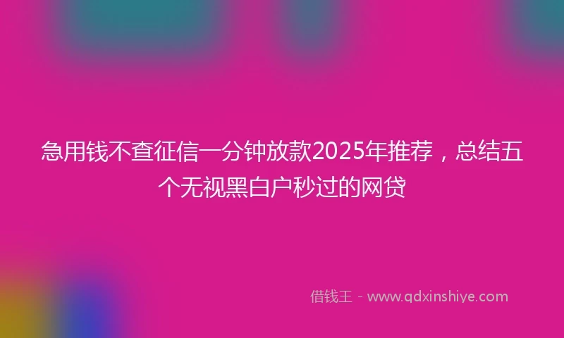急用钱不查征信一分钟放款2025年推荐，总结五个无视黑白户秒过的网贷