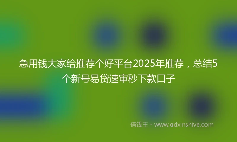 急用钱大家给推荐个好平台2025年推荐，总结5个新号易贷速审秒下款口子