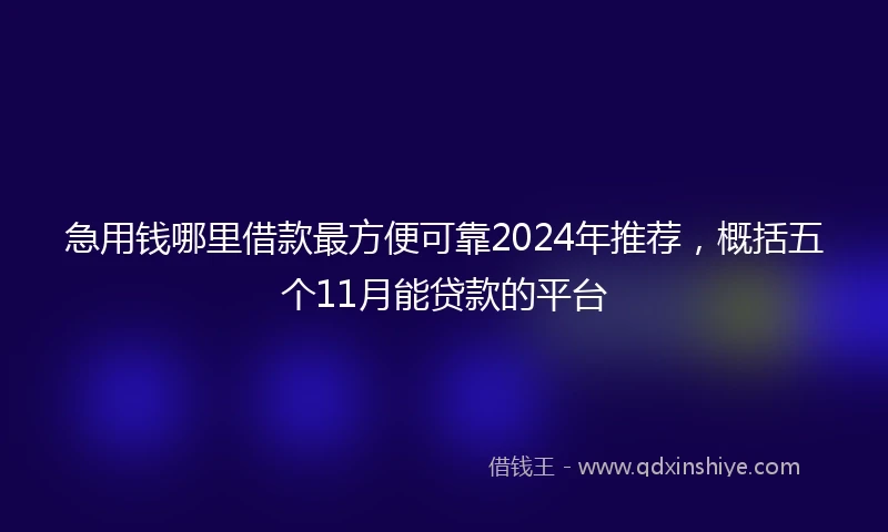 急用钱哪里借款最方便可靠2024年推荐，概括五个11月能贷款的平台