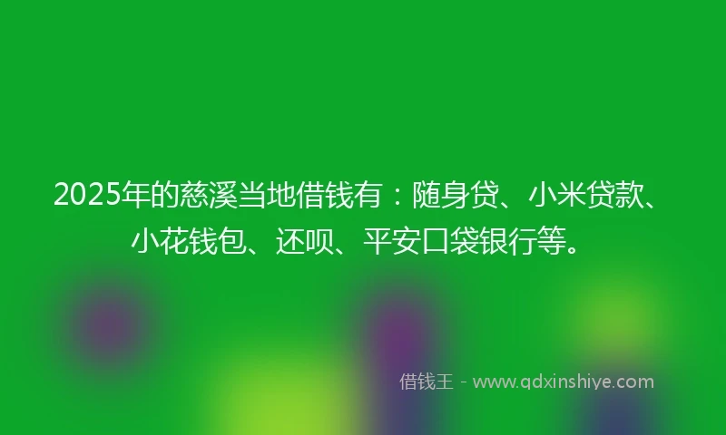 2025年的慈溪当地借钱有：随身贷、小米贷款、小花钱包、还呗、平安口袋银行等。