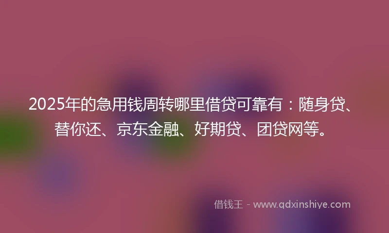 2025年的急用钱周转哪里借贷可靠有：随身贷、替你还、京东金融、好期贷、团贷网等。