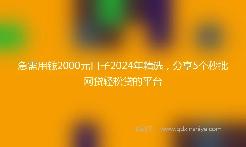 急需用钱2000元口子2024年精选，分享5个秒批网贷轻松贷的平台